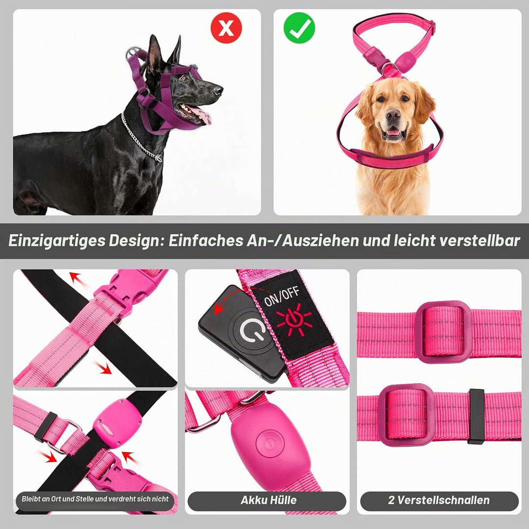 LED Hundegeschirr Leuchtend für Hunde, Leuchtgeschirr Hundeweste Wiederaufladbar Rosa Gross, Rosa Gr