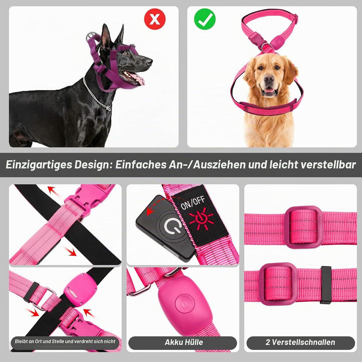 LED Hundegeschirr Leuchtend für Hunde, Leuchtgeschirr Hundeweste Wiederaufladbar Rosa Gross, Rosa Gr