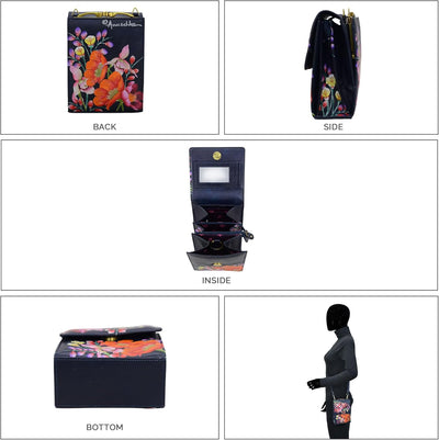 Anuschka Damen echt Leder Mini Sling Organizer Tasche, Kreuztasche, Stylisher Organizer Moonlit Mead