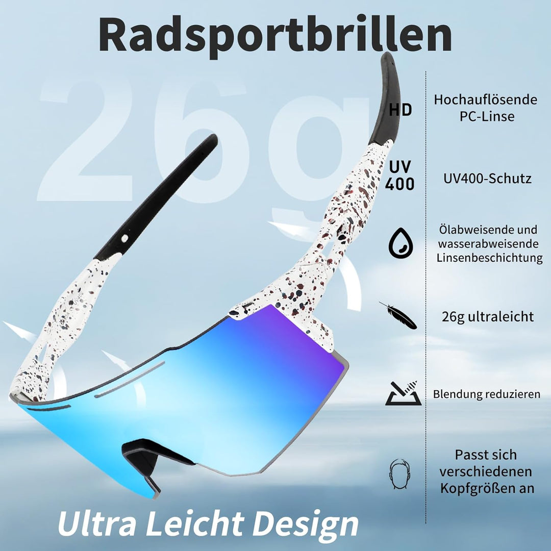 Fahrradbrille Sonnenbrille,Sportbrillen Herren Damen UV400 Sportbrille Schnelle Brille mit 1 oder 3