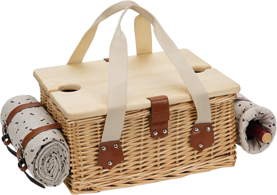 Picknickkorb-Set mit Mini-Klapptisch und Besteck-Set, Picknickkorb für 2 Personen mit kühltaschen, F