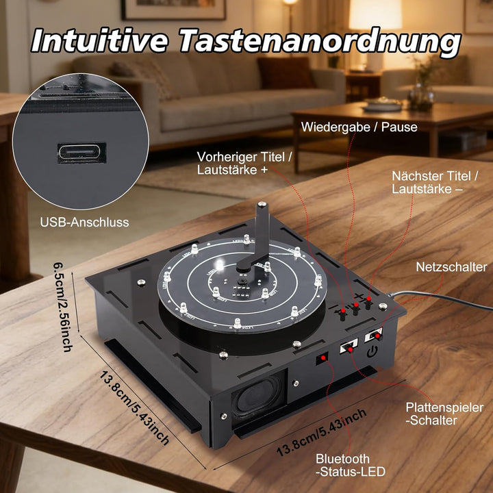PEMENOL Elektronik Bausatz Bluetooth Lautsprecher Plattenspielermodell DIY Löt Bausatz LED Musik Ste