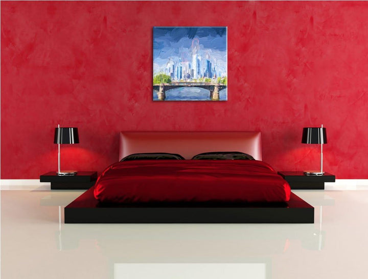 Pixxprint Skyline von Frankfurt am Main als Leinwandbild Quadratisch/Grösse: 70x70 / Wandbild/Kunstd
