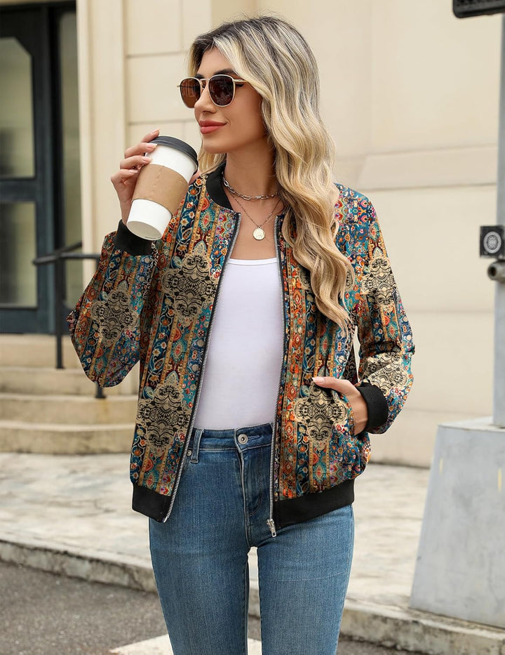 Zeagoo Bomberjacke Damen Kurze Blouson Jacke Casual Pilotenjacke Langarm Outwear Zip Up Solid Leicht