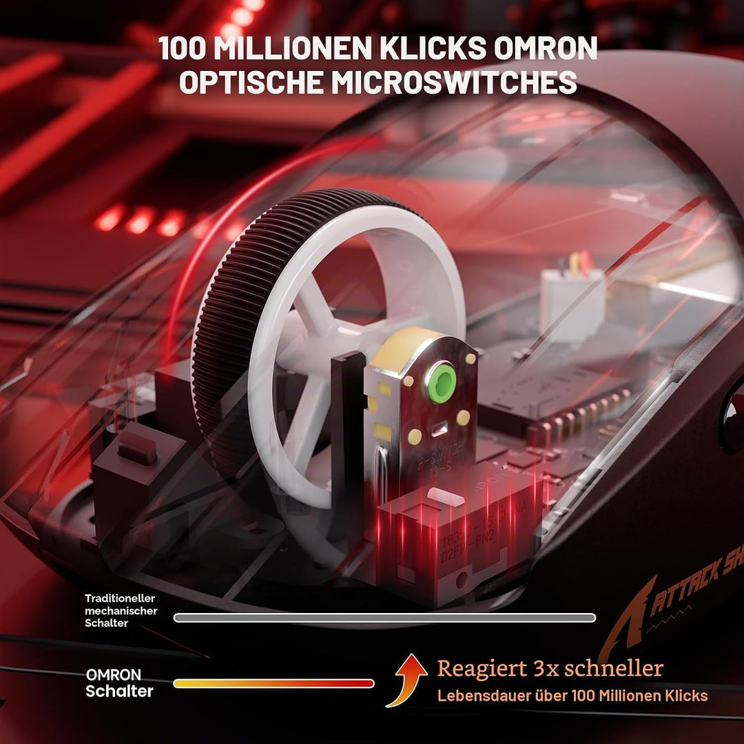 ATTACK SHARK X8 Serie Kabellose Gaming-Maus, 55–65 g Superleicht, PixArt PAW3395/3950 Sensor, BT/2.4