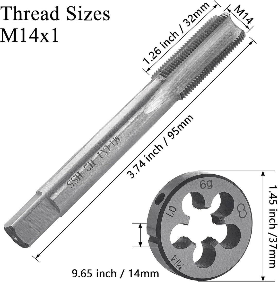 Gewindeschneid M14 x 1mm, HSS Gewindebohrer und Schneideisen Set, Rechtsgewinde Feingewinde Schneide