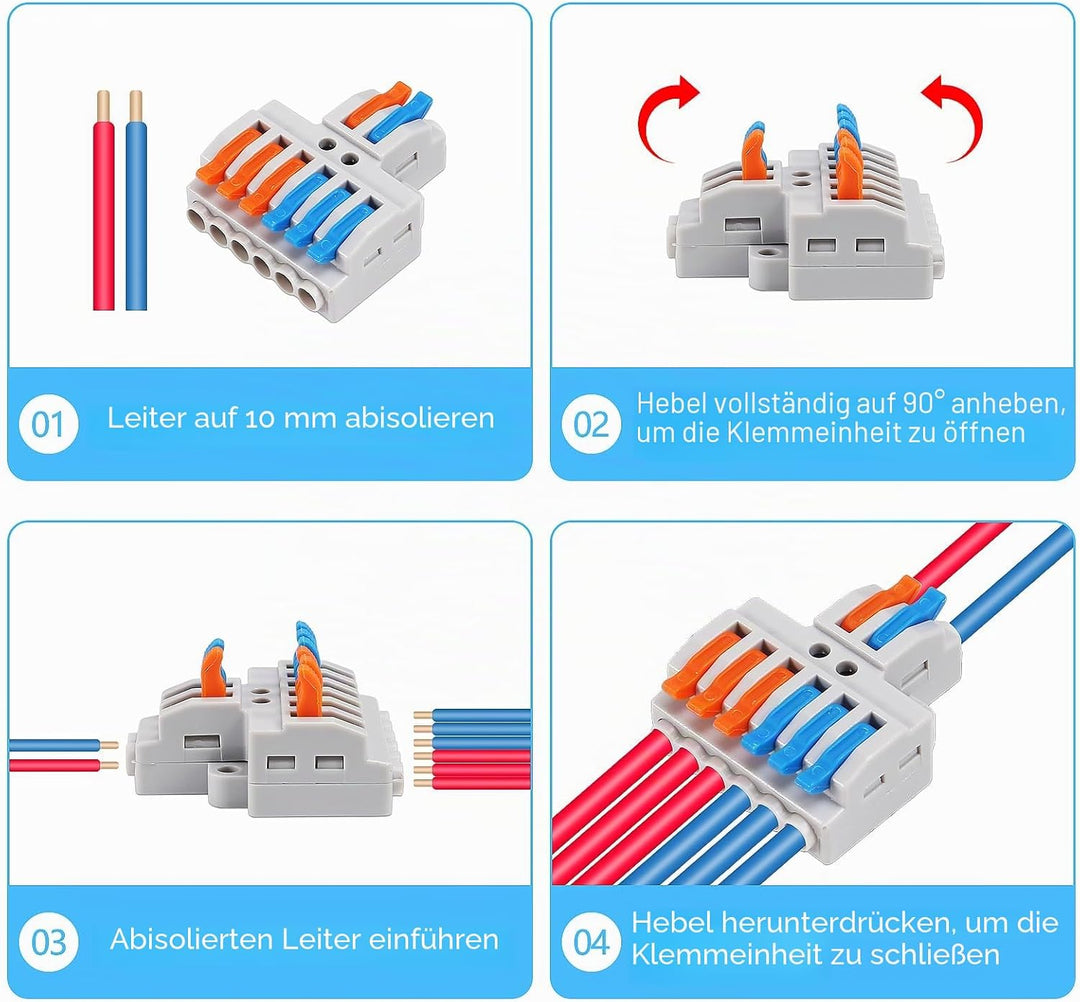 20 Stück Verbindungsklemme, 2 in 6 Out Quick Wire Connectors, Electrical Lever Nuts Wire Connectors