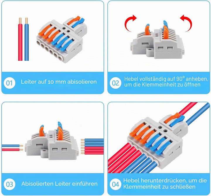20 Stück Verbindungsklemme, 2 in 6 Out Quick Wire Connectors, Electrical Lever Nuts Wire Connectors