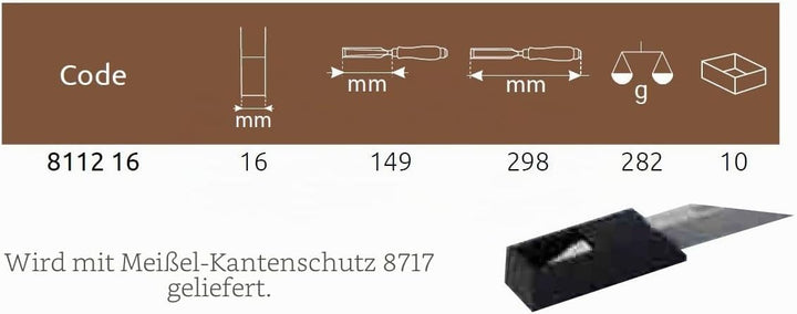 Narex Stechbeitel/Lochbeitel mit Holzheft für Zapfenlöcher 16 mm, 16 mm