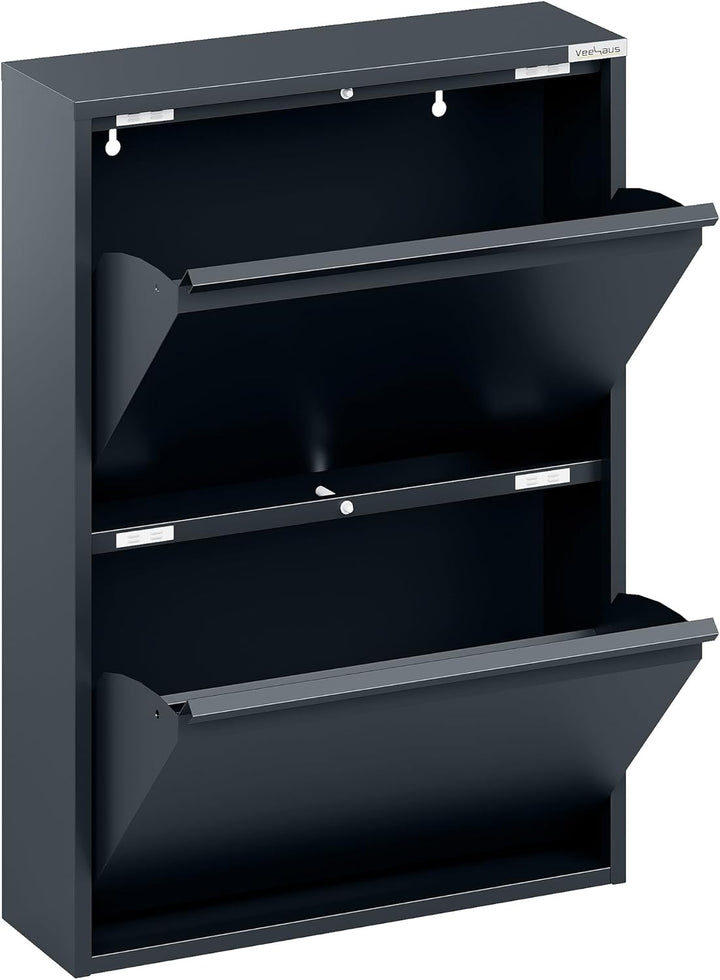 VEEHAUS Schuhregal Schmal Metall Schuhschrank Hoch Schuhkipper mit Magnetische Abdeckung Metall Mont
