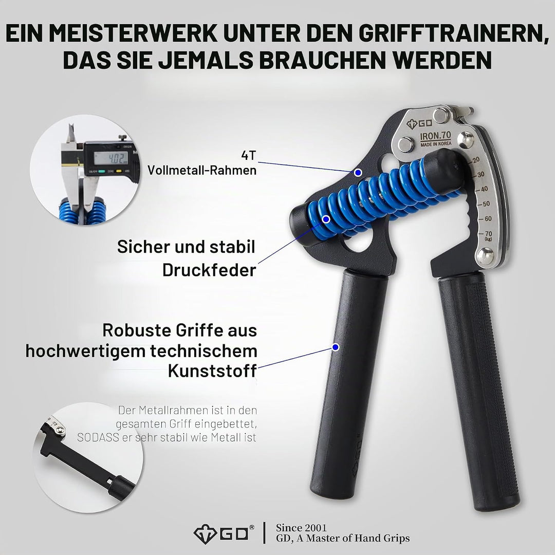 GD IRON GRIP 70 Handtrainer (verstellbarer Handgriff) Handgelenk- und Unterarm-Krafttrainer Handtrai