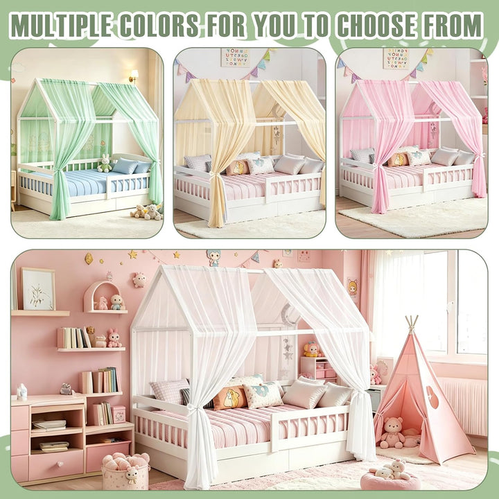 Hausbett Himmel Set 2-TLG - Betthimmel 150x350cm für Kinderbett Deko - Aus Atmungsaktivem Musselin m