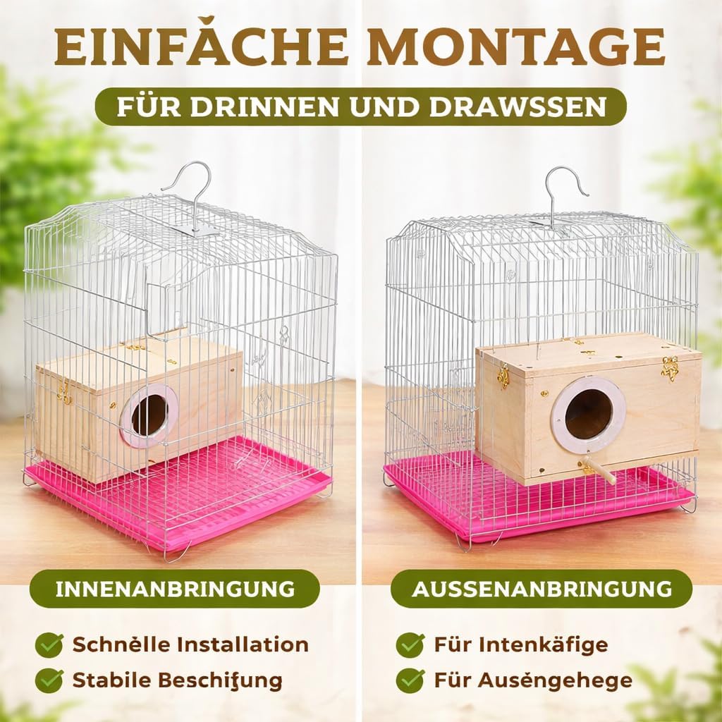 2er-Pack Wellensittich-Nistkasten, Wellensittich-Nisthaus aus Holz, Papageien-Brutkästen, für Unzert