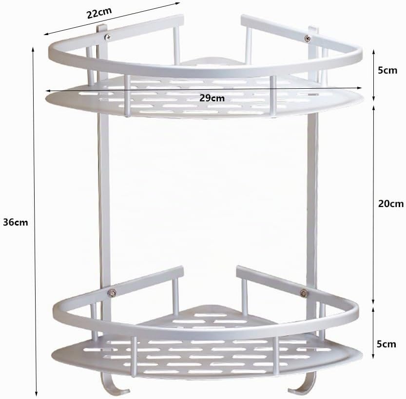 Duschregal, eloxiertes Aluminium, 2 Ablagen, mit Rostschutz, Badezimmer-Eckregal, wandmontiert, Plat