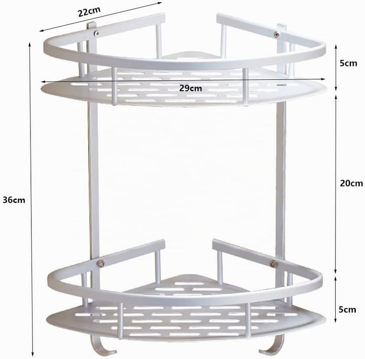 Duschregal, eloxiertes Aluminium, 2 Ablagen, mit Rostschutz, Badezimmer-Eckregal, wandmontiert, Plat
