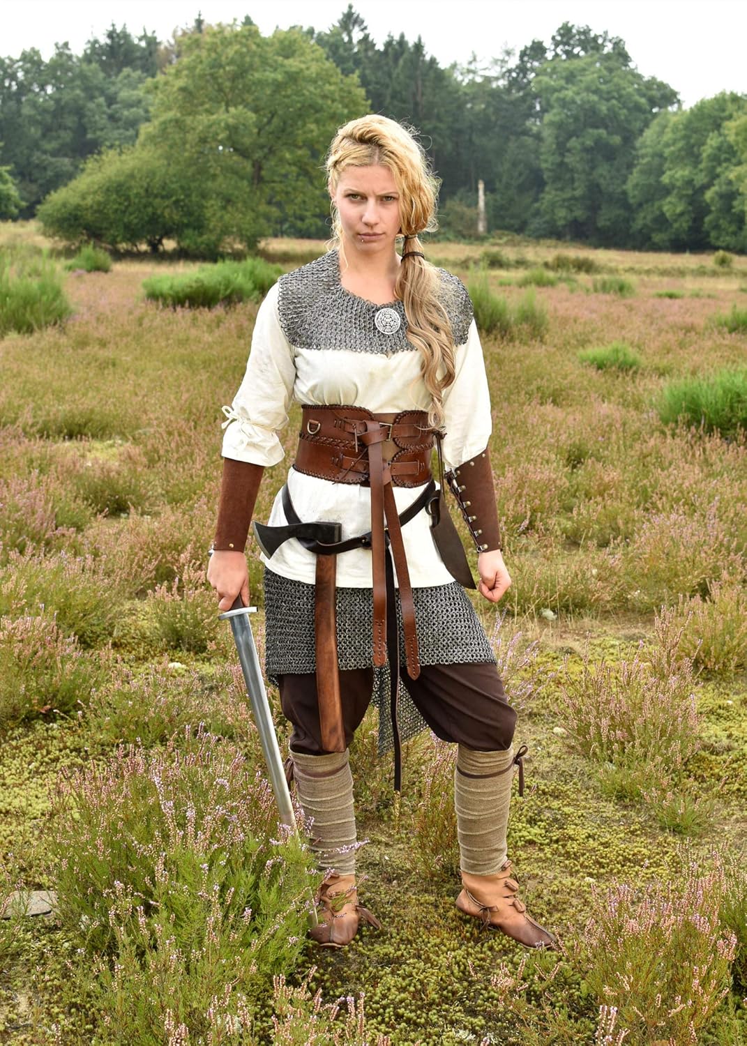 Battle-Merchant Mittelalter Wadenwickel für Damen und Herren, Paar, mit Fischgrätmuster für Mittelal