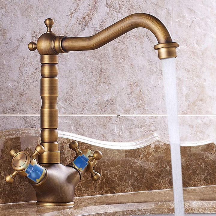 Antikes Messing Küchenarmatur, Retro Gold Wasserhahn für Küchen und Bad Waschbecken, Mischbatterie f