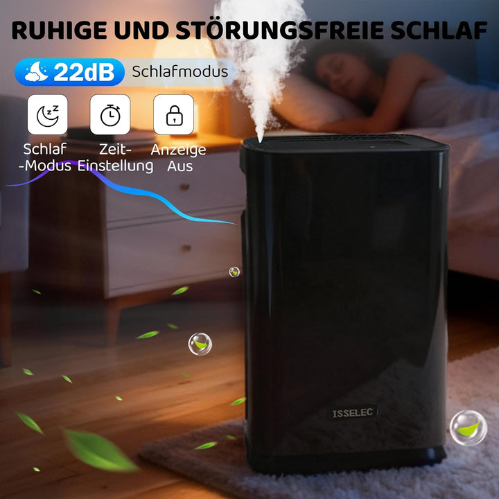 ISSELEC Luftreiniger und Luftbefeuchter 2 in 1 für Schlafzimmer, H13 HEPA Filter, Anzeige Luftqualit