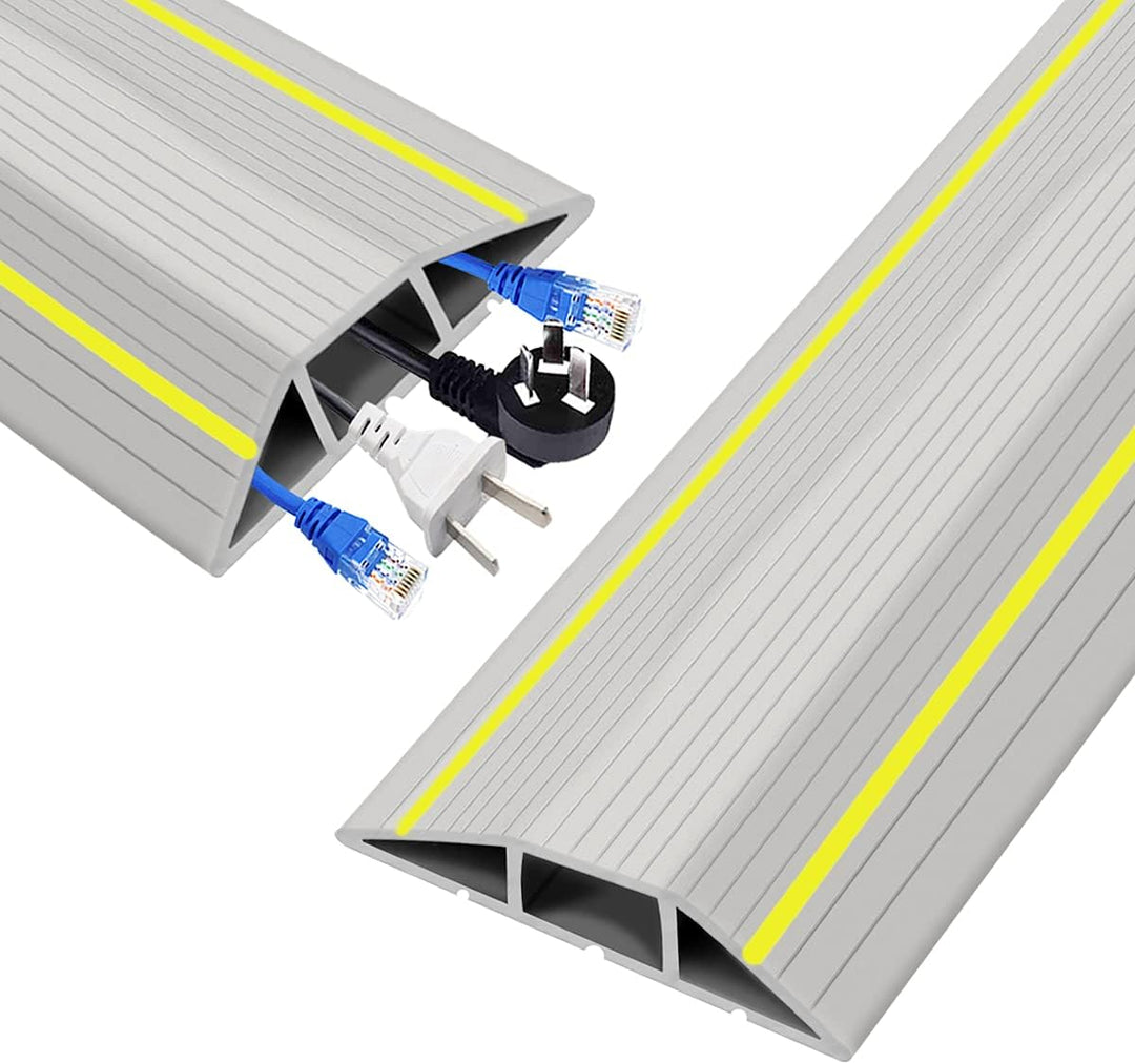 Boden Kabelbrücke, 3M Fussboden Kabelkanal grau, Flexibler PVC Bodenkabelschutz, Boden Kabelabdeckun