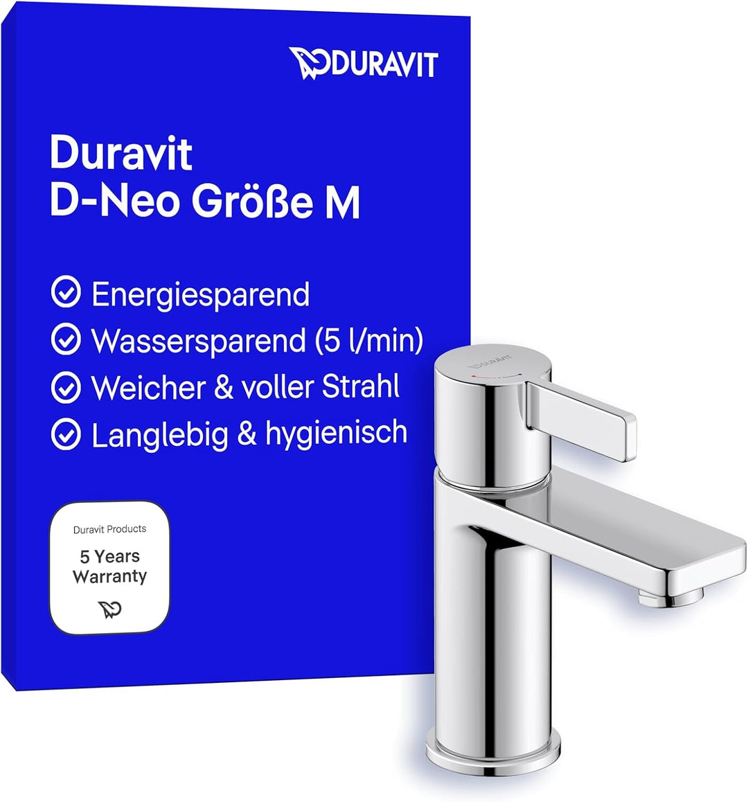 Duravit D-Neo Waschtischarmatur, Grösse M (Auslauf Höhe 110 mm). Wasserhahn Bad mit energiesparender