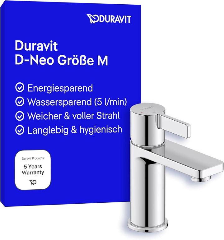 Duravit D-Neo Waschtischarmatur, Grösse M (Auslauf Höhe 110 mm). Wasserhahn Bad mit energiesparender