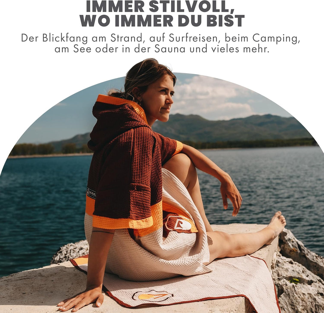 WAVE HAWAII Poncho Porlamar Badeponcho 100% Baumwolle für Körpergrössen von 155 - 185 cm Umkleidehil