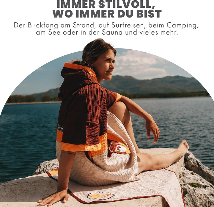 WAVE HAWAII Poncho Porlamar Badeponcho 100% Baumwolle für Körpergrössen von 155 - 185 cm Umkleidehil