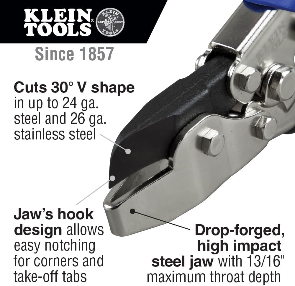 Klein Tools HVAC Werkzeug V Kerbe für Leitungen und Blech, schneidet 30 Grad V, blau/grau, 86526