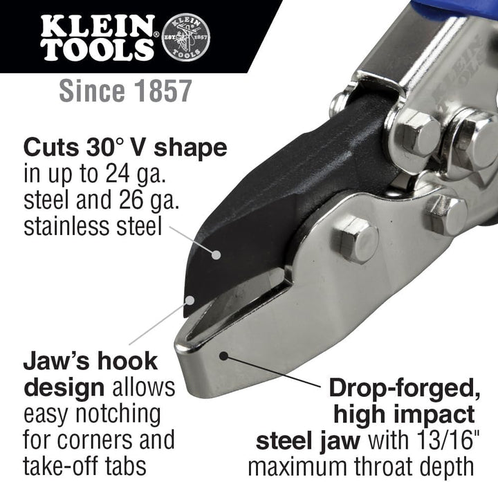 Klein Tools HVAC Werkzeug V Kerbe für Leitungen und Blech, schneidet 30 Grad V, blau/grau, 86526