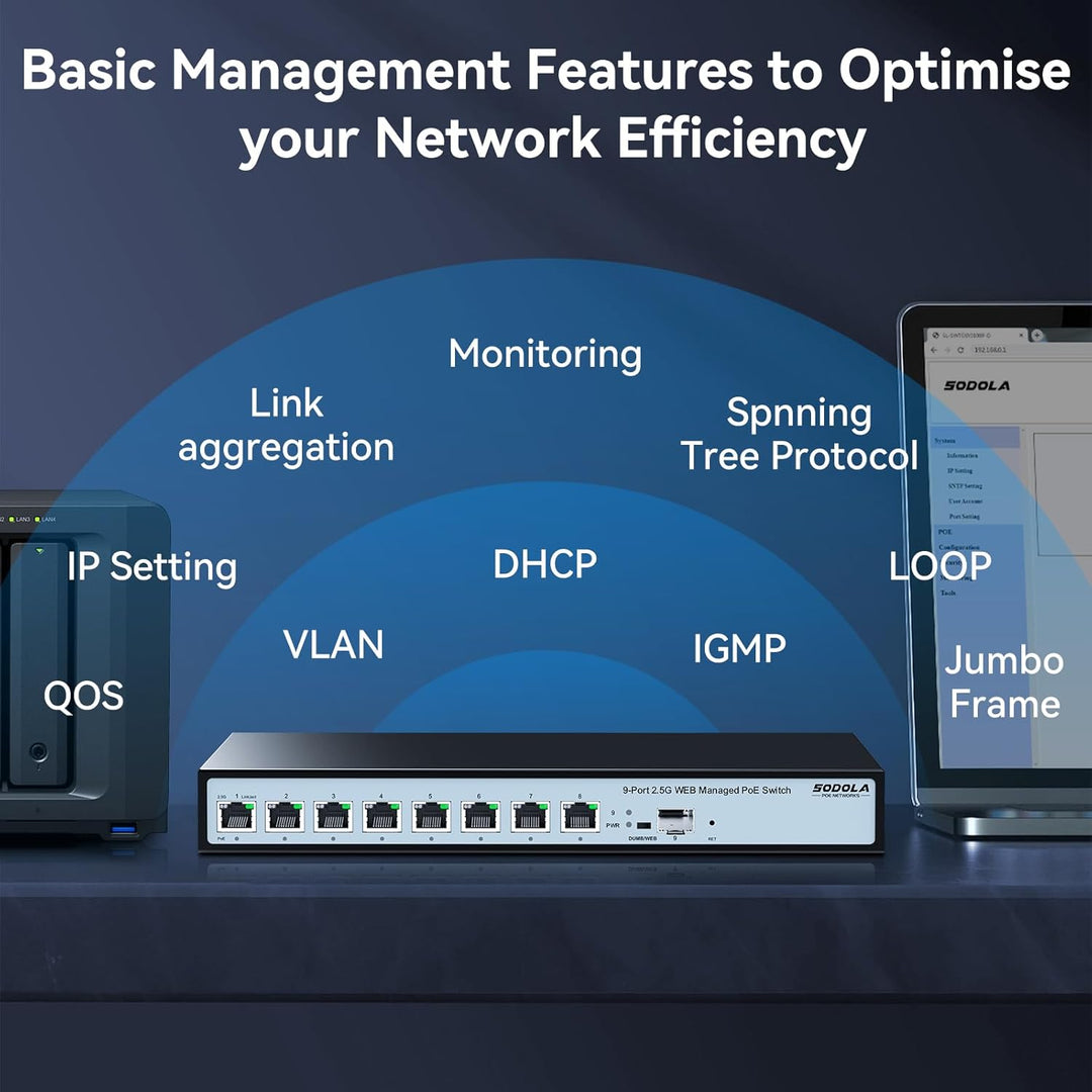 8 Port 2.5G Web Managed PoE Switch 120W|1X 10G SFP+&4 x 2.5GBase-T PoE Ports, Max 90W PoE Output, IE