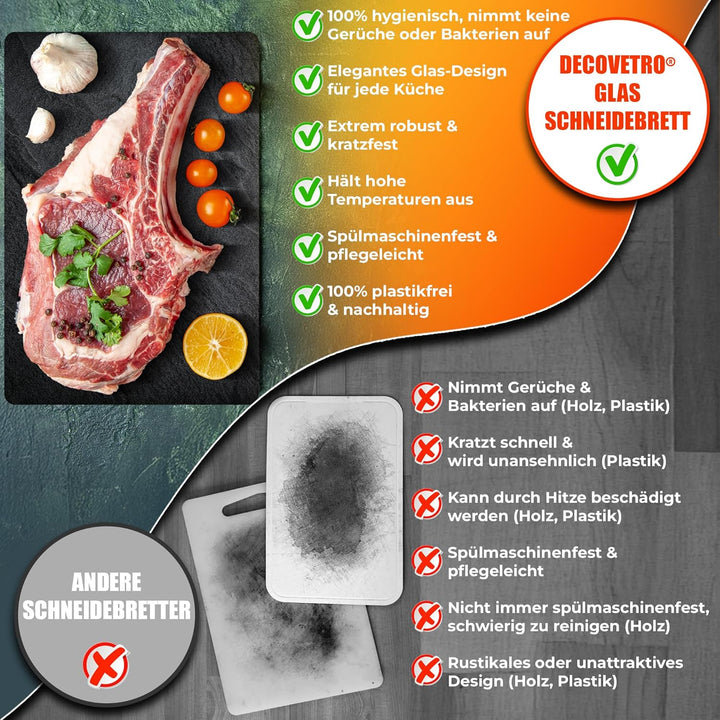 Decovetro® Schneidebrett Glas | 40 x 30 cm | Glass Cutting Board | Hygienisches und robustes Glassch