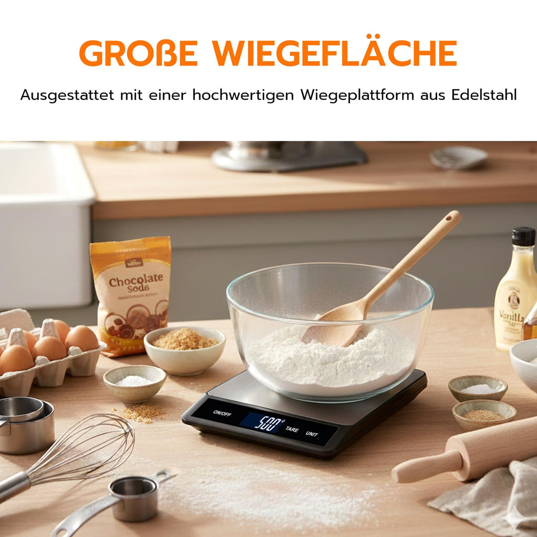 Wigearss 15kg/1g Küchenwaage Digital, Küchen Feinwaage mit 6 Einheiten, Tara Funktion