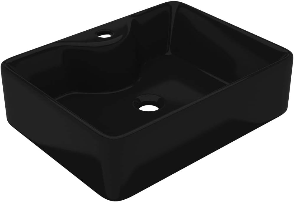vidaXL Waschbecken mit Hahnloch Keramik Schwarz Waschtisch Aufsatzwaschbecken, Schwarz