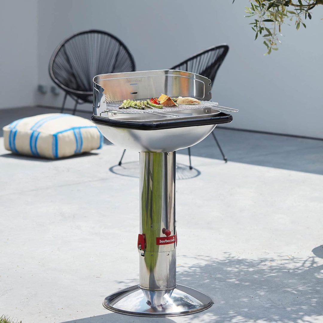 Barbecook Loewy 55 Holzkohlegrill BBQ mit Windschutz aus edelstahl, Grillen für 10 Personen, 60x35x1