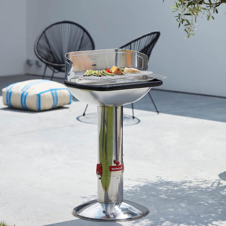 Barbecook Loewy 55 Holzkohlegrill BBQ mit Windschutz aus edelstahl, Grillen für 10 Personen, 60x35x1
