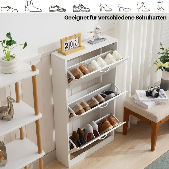 GRAVFORCE Schuhschrank 3 Klappen, Eingangsbereich, Weiss schmaler Schuhschrank Flip Down Schuhregal