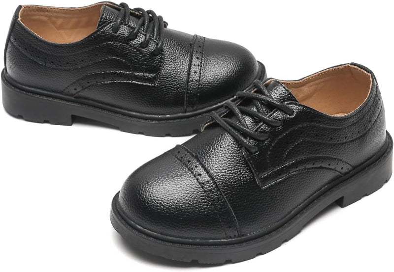 DADAWEN Jungen Anzugschuhe Schule Uniformschuhe Schnürhalbschuhe 21 EU Schwarz, 21 EU Schwarz