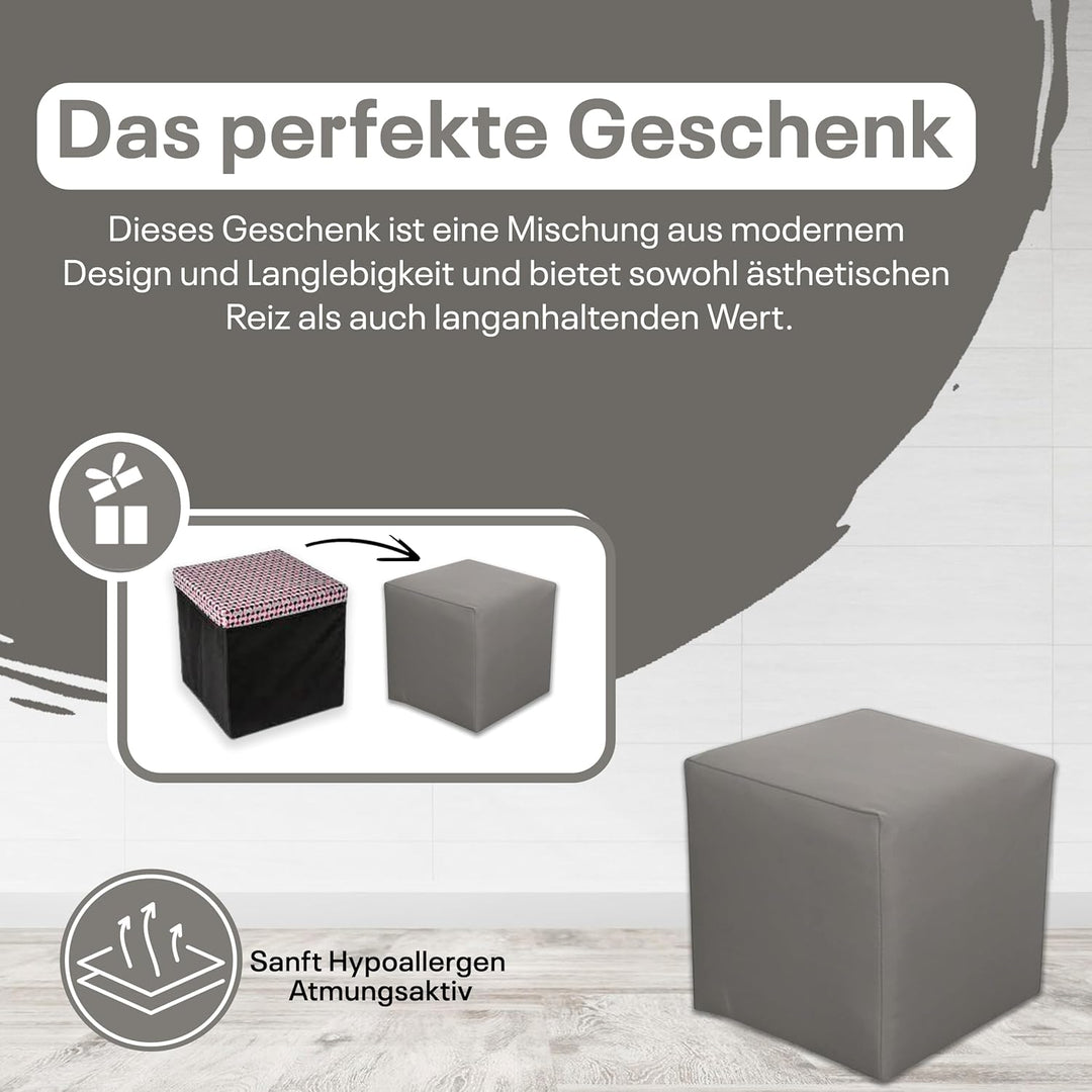 Best for Home Sitzhocker Kunstleder Sitzwürfel Bodenkissen Fusshocker 40x40x40 cm viele Farben (Grau