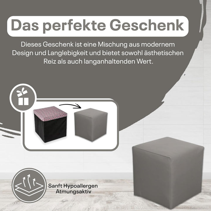 Best for Home Sitzhocker Kunstleder Sitzwürfel Bodenkissen Fusshocker 40x40x40 cm viele Farben (Grau