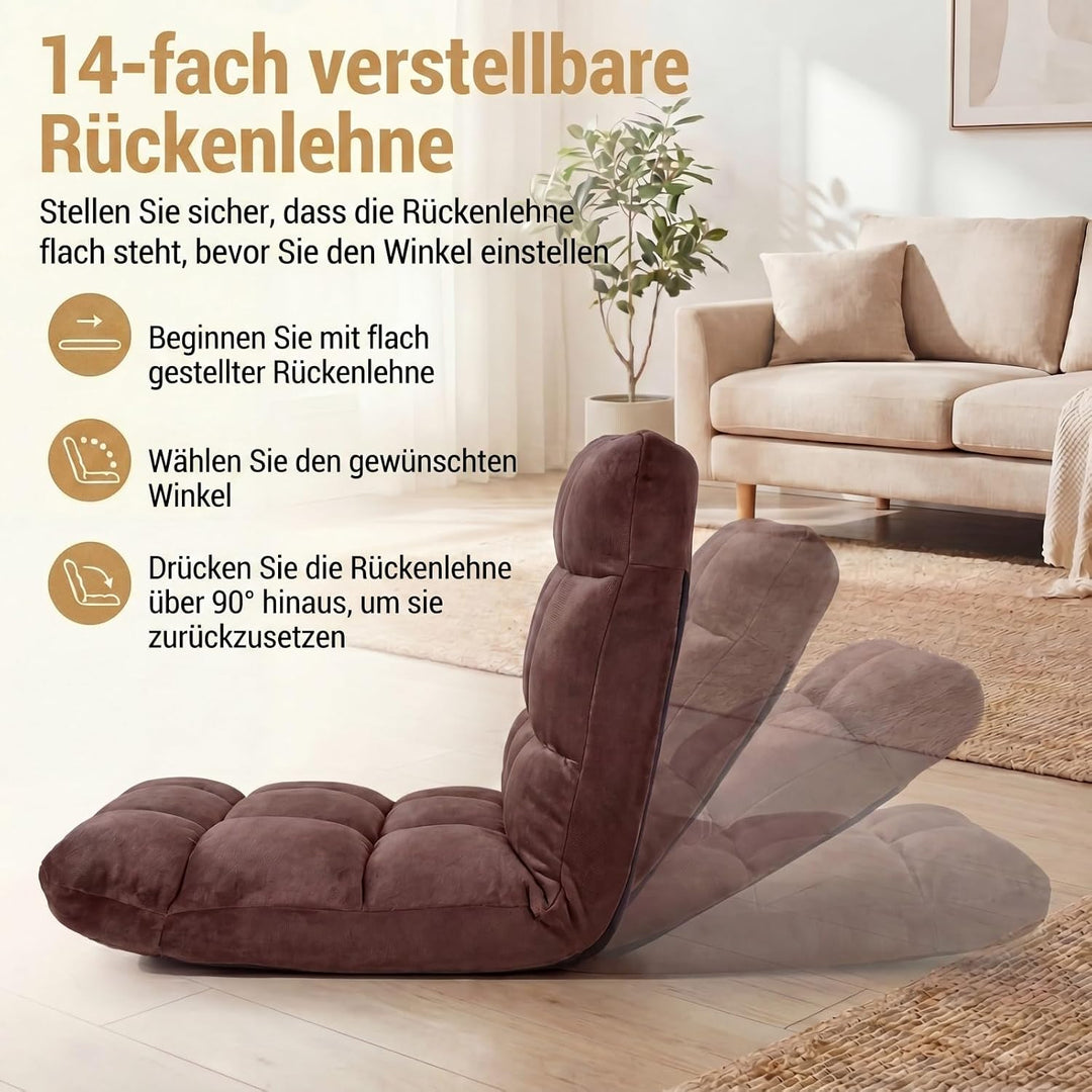 RELAX4LIFE Bodenstuhl klappbar, Bodensessel mit Liegefunktion (Kaffee) | Bodensitz mit Verstellbarer