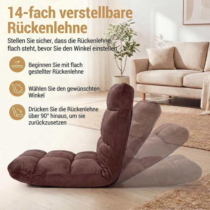 RELAX4LIFE Bodenstuhl klappbar, Bodensessel mit Liegefunktion (Kaffee) | Bodensitz mit Verstellbarer