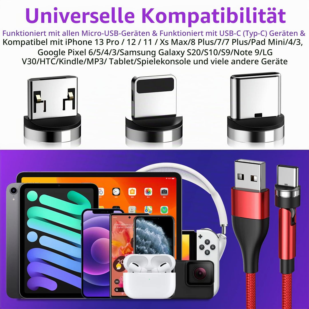 HanCenDa USB C Magnet Ladekabel[1M+2M+3M], 3 in 1 Magnet Ladekabel, 3A QC Schnellladung Datenübertra