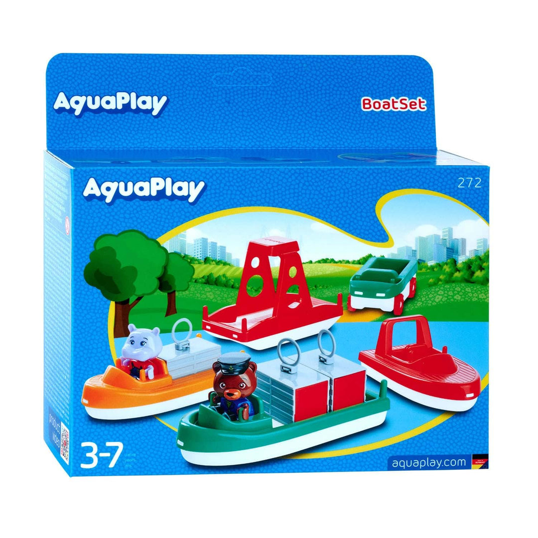 AquaPlay - BoatSet - Zubehör für AquaPlay Wasserbahnen oder für die Badewanne, 4 Booten, 1 Amphi-Lor