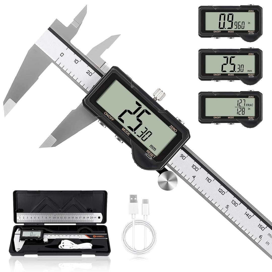 HARDELL Digital Caliper, Rechargeable Digital Caliper 6 inch with Reset Setting, Caliper Measuring T