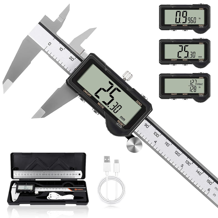 HARDELL Digital Caliper, Rechargeable Digital Caliper 6 inch with Reset Setting, Caliper Measuring T