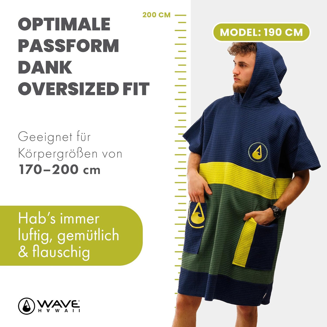 WAVE HAWAII Poncho Pampatar Surfponcho 100% Baumwolle für Körpergrössen von 170-200 cm Umkleidehilfe