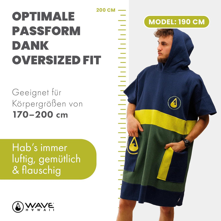 WAVE HAWAII Poncho Pampatar Surfponcho 100% Baumwolle für Körpergrössen von 170-200 cm Umkleidehilfe