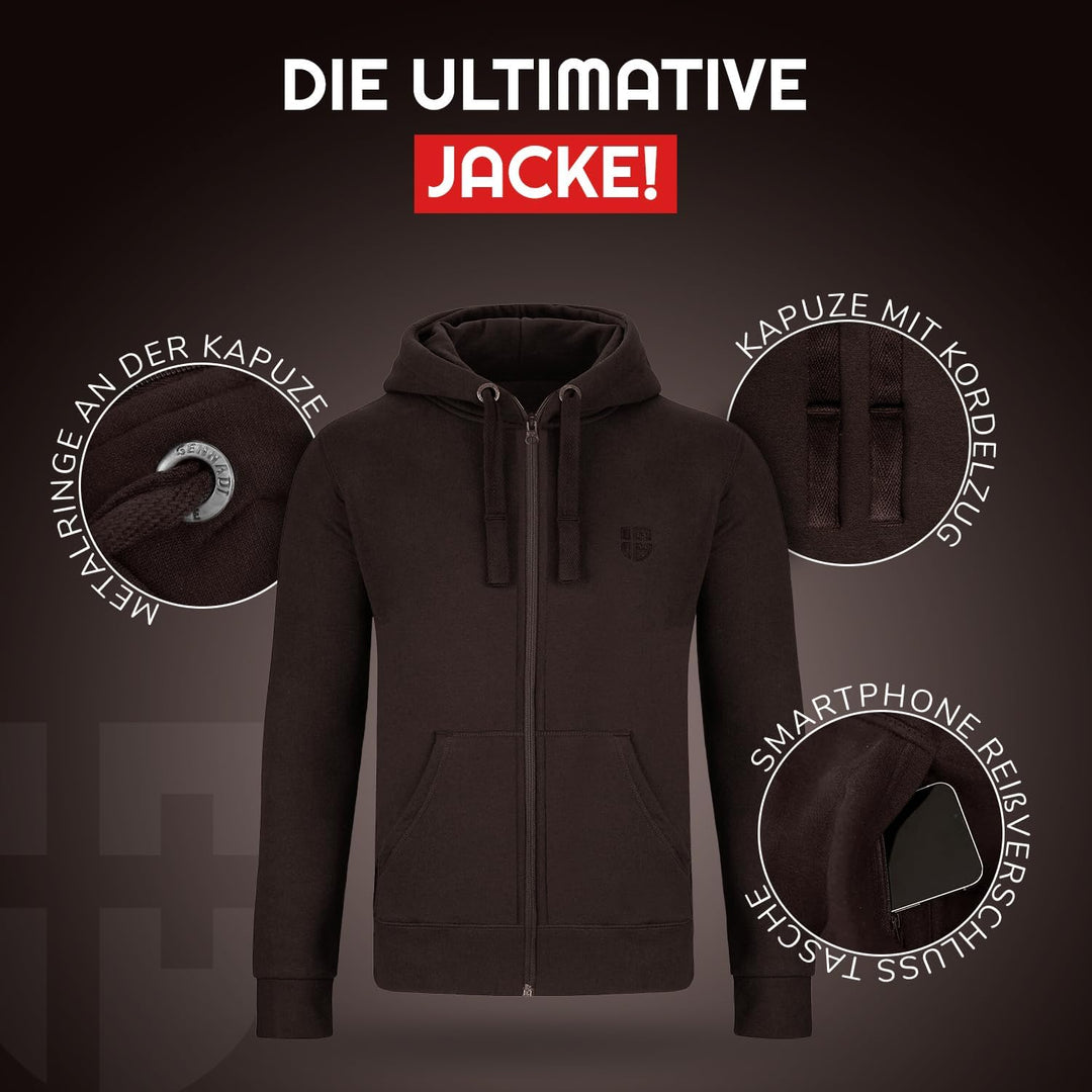 Gennadi Hoppe Herren Sweatjacke Kapuzenjacke mit Baumwolle Sport & Freizeitjacke M Braun (Brown), M