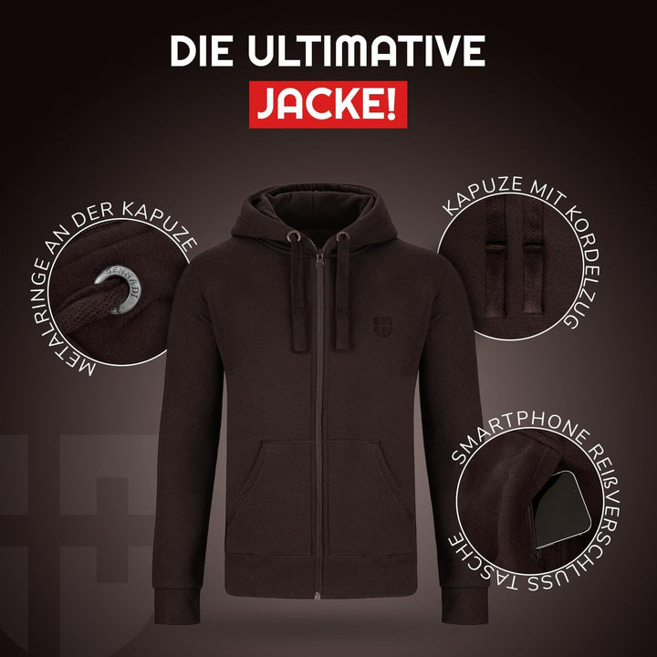 Gennadi Hoppe Herren Sweatjacke Kapuzenjacke mit Baumwolle Sport & Freizeitjacke M Braun (Brown), M