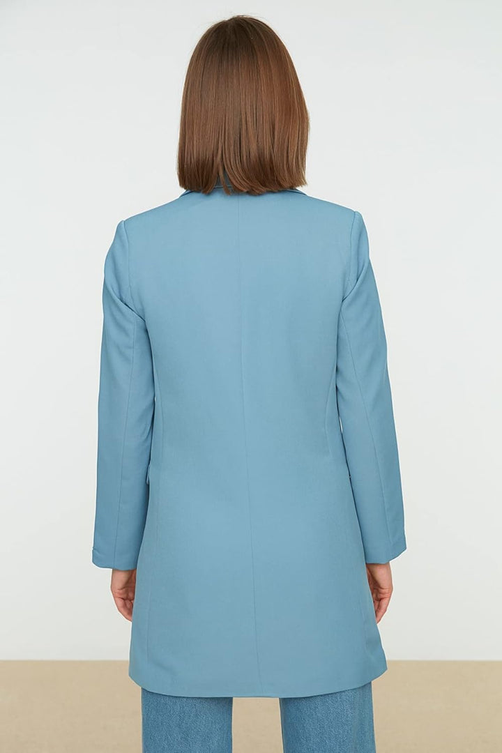 TRENDYOL Damen Double Button Mobile Detaillierte Gefütterte Gewebte Jacke Coat 44 Blau, 44 Blau